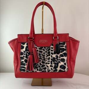 Coach Legacy Ocelot Candace Satchel Red Leather and Print Bag